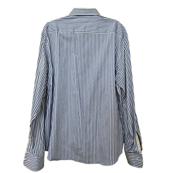 Bugatchi Uomo Men's 2XL Shapped Fit Blue Striped Long Sleeve Shirt Flower Lining - Picture 2 of 11